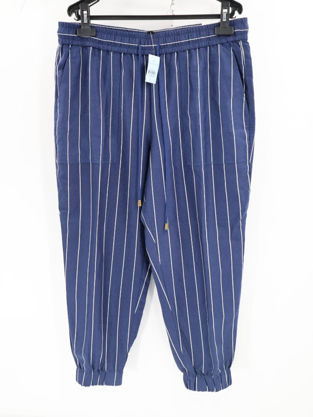 NWT Ann Taylor pants womens Large petite Casual Blue striped Jogger drawstring